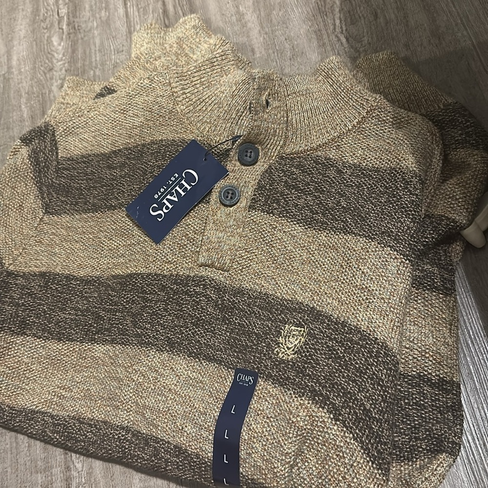 Chaps
Striped Buttoned Mockneck Sweater - Picture 3 of 4